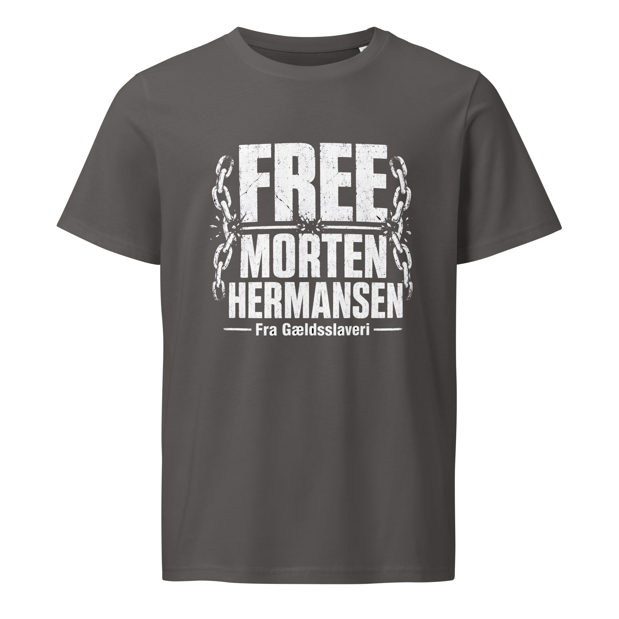 FREE MORTEN HERMANSEN FRA GÆLDSSLAVERI - T-shirt med korte ærmer Unisex-T-shirt i økologisk bomuld med mellemlang ærme